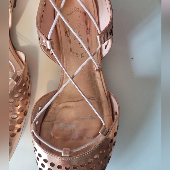 Ted Baker Cerez Rose Gold Metallic Lace Up Flats, GUC, Size 37 - Picture 9 of 12